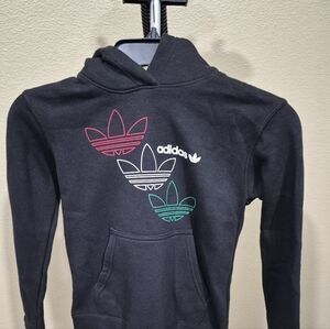 Adidas Kids Black Hoodie with Colorful Trefoil Design